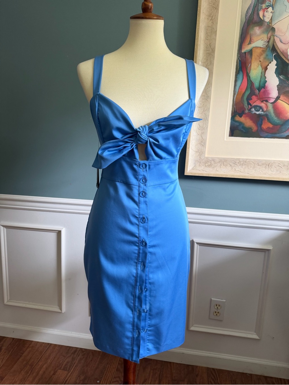 Marciano Blue Satin Tie-Front Chemise Dress